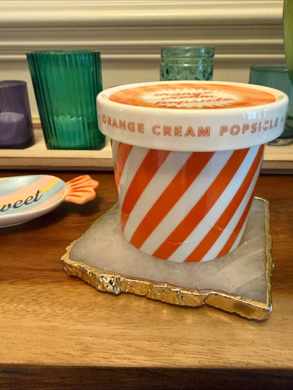 Anthro Orange Cream Popsicle Gourmand Candle Ceramic Ice Cream Pint Creamsicle